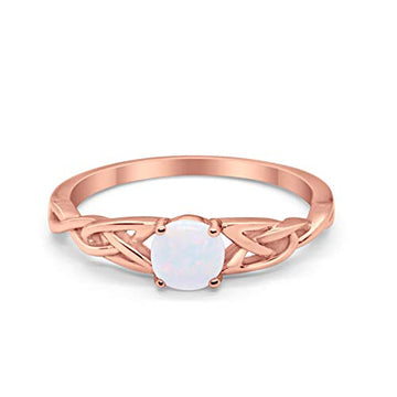 Celtic Trinity  Wedding Ring Solid Rose Tone, Lab White Opal 925 Sterling Silver